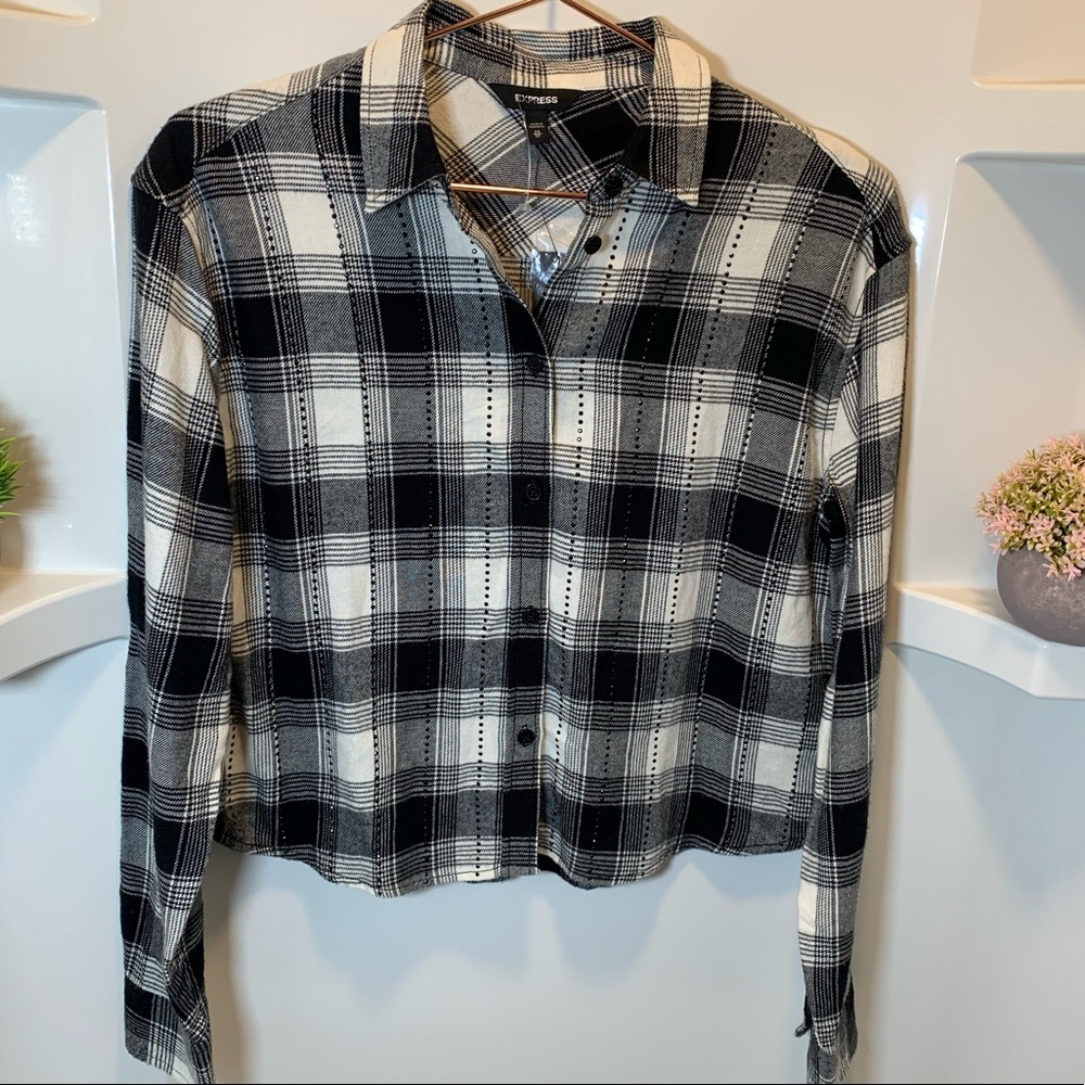Express Studded‎ Bling Plaid Button down shirt